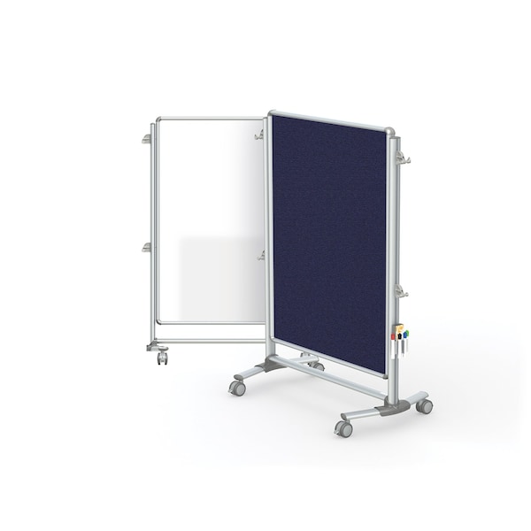 Partition Mobile 2-Sdd Prcln Whtbrd/Fbrc Blltn Brd, Mag, 46"H x 34"W, Blue